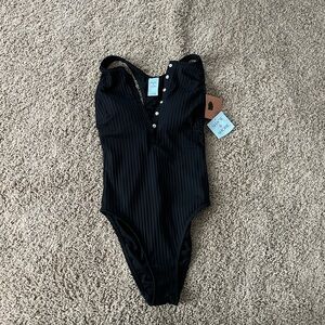 Black Ribbed One-Piece Swimsuit